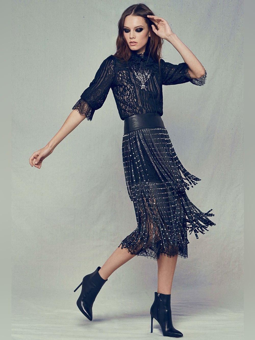 ALICE + OLIVIA Senna Studded Leather Fringe Skirt - Picture 3 of 13